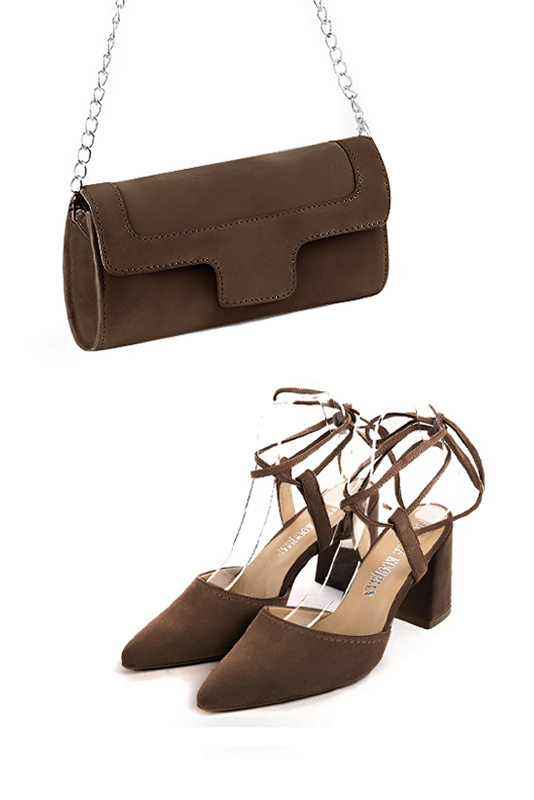 Dress clutch for wedding and parties in chocolate brown leather - Worn view